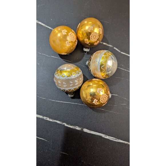 Vintage Shiny Brite Glass Christmas Ornaments Gold With Glitter Accents Made USA - Picture 2 of 6